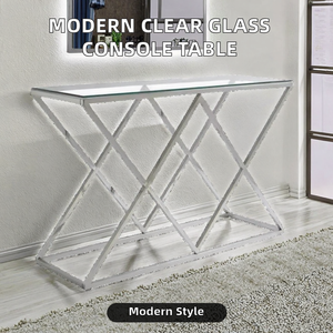 New Modern Style Clear Glass Stainless Steel Frame Hotel Living Room Entry <b>Console</b> <b>Table</b> - Product Image 2
