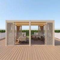 Pergola bioclimatique motorisée en aluminium avec toit rigide, résistante au vent, pour l'extérieur, avec éclairage LED, pour aménagements de jardin