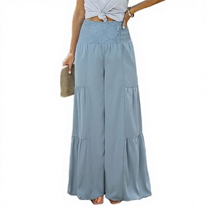 Pantalones de Pierna Ancha de Cintura Alta para Mujer, Color Sólido, Cintura Elástica, Estilo Bohemio, Corte Holgado, Pantalones de Gasa Largos para Verano - Product Image 4