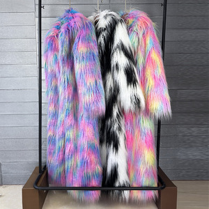 여성 슬림 페이크 퍼 자카드 화려한 퍼지 패딩 롱 스타일 수트 칼라 겨울 오버코트 - Product Image 1