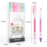 Mobee P-607500 6 pcs/set Stylo courbe multicolore à double pointe avec rouleau de gaufrage pour lettrage à la main et dessins artistiques