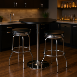 Ensemble de mobilier de bar Summit 3 pièces, table ronde de 24 pouces et 2 tabourets, ensemble de bar commercial moderne en acier inoxydable - Product Image 2