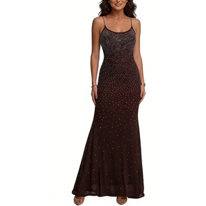 Women's Rhinestone Embellished Maxi Dress <b>Spaghetti</b> <b>Strap</b> Bodycon Evening Gown With Open Back Dresses Fashion - Product Image 2