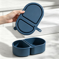 Boîte à lunch en silicone de qualité alimentaire à double compartiment avec couvercle, pliable, anti-fuite, pour pique-nique, usage domestique, 0-1L