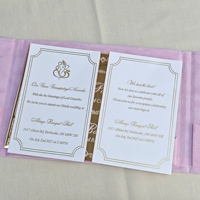 Invitation de mariage pliée en trois en velours rose clair avec carte en acrylique miroir doré, carte RSVP hindoue et pochette – Ensemble d'invitations de mariage traditionnelles