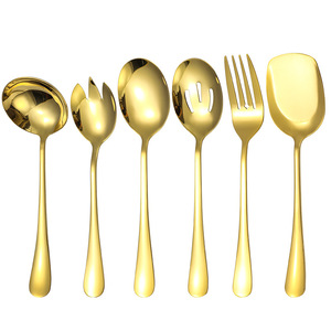 Stainless Steel Cutlery Set <b>Serving</b> <b>Spoons</b> Forks Salad <b>Spoons</b> Square Head Spatulas Soup Ladles Party Use Food Safe - Product Image 5