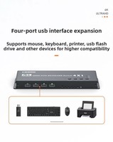 Conmutador KVM de 4 Entradas y 1 Salida, Modo de Pantalla Dividida, Función de Transferencia de Ratón entre Pantallas, Datos Sincronizados, Soporte de Teclas de Acceso Rápido, Metálico, 4K60Hz