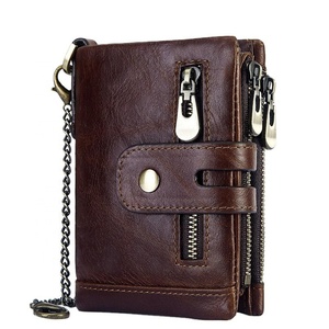 Custom Men's Genuine Leather <b>Wallet</b> Vintage Short Multi Function Business Card Holder <b>RFID</b> Blocking Chain <b>Wallet</b> - Product Image 1
