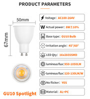 Bombillas LED GU10 de Alta Calidad de 8W 10W, 4100K Blanco Neutro, CRI 80, AC100-264V, Uso Residencial, Cuerpo de Aluminio, CE SMD2835