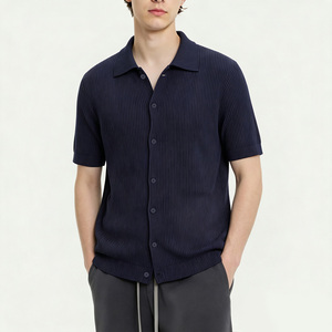 Men Ribbed Knit Polo <b>Cardigan</b> <b>Short</b> <b>Sleeve</b> Button Up Summer Business Casual Knit Sweater - Product Image 1