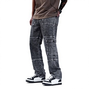 Pantalones Vaqueros Casuales de Corte Moderno para Hombre, Cómodos para el Día a Día, Pantalones Cargo de Mezclilla Lavada con Múltiples Bolsillos y Cintura Media - Product Image 1