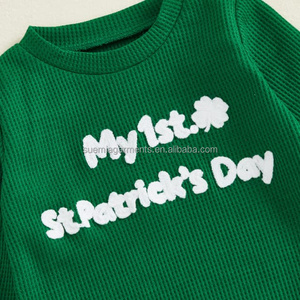 Letter Waffle Outfit Casual Spring Autumn Baby Infant Boys Girls Clothes Romper Pants <strong>Fake</strong> Drawstring Toddler <strong>Clothing</strong> Set - Product Image 3