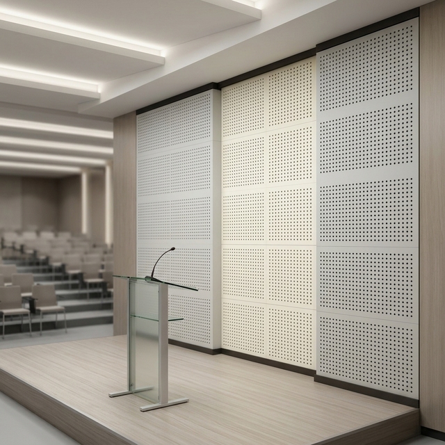 Sound Absorption Wooden Perforated Acoustic Panel Customize Type for Corfeience Auditorium Indoor Gymnasium