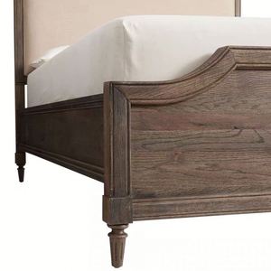 Lit double moderne en chêne français ; Lit à baldaquin en bois massif vieilli ; Grand lit de princesse pour chambre principale Jiangpai - Product Image 5