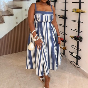 Vestidos Africanos Elegantes y a la Moda para Mujer, con Cuello Halter, Estampado a Rayas y Corte Evase, Nueva Colección de Otoño - Product Image 2