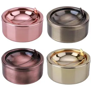 Eco-Friendly Promotional Gift Custom Multicolor Windproof Round Shape Smokeless Ashtray Rotation With Lid Rotating Metal Ashtray