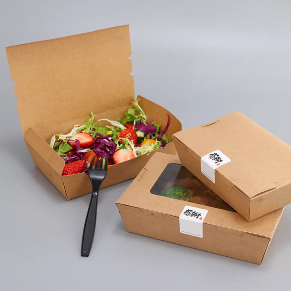 Custom printed kraft paper food packaging take away lunch box salad box with window