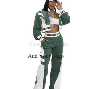 Custom Logo Streetwear Women's Mini Dress Contrast Color Zipper Long Sleeve Lapel Jacket 2 Piece Sexy Outfit - Product Image 1