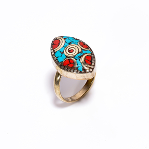 Bague corail turquoise naturelle bague antique tibétaine bijoux en gros femmes et filles bagues de mode bijoux - Product Image 2