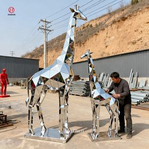 HADUN giardino all'aperto arte moderna grande scala in metallo astratto Stretching in acciaio inox giraffa scultura di famiglia - Product Image 3