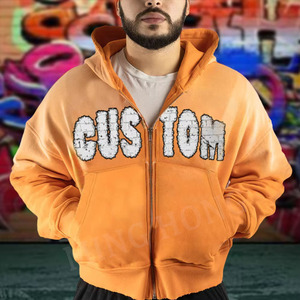 Design du fabricant Diverses couleurs pour hommes Dtg Print Street Cropped Washed Zip Hoodie - Product Image 1