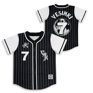 Jersey de béisbol clásico con botones y diseño de bordado a rayas de alta calidad personalizado - Product Image 3