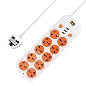 3usb Household 10-Ways Outlets Power Strip Surge Protector with 2m Extension Cord 10 way extension lead