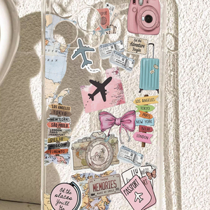 Cover per Cellulare in TPU Morbido Trasparente con Stampa Mappa Aereo e Simboli di Viaggio per iPhone 11 12 13 14 15 16 17 Pro Max Air - Product Image 2
