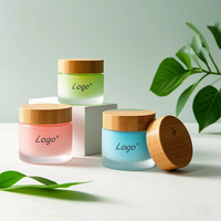 Pot en verre givré mat avec couvercle en bambou naturel 15g 30g 50g Emballage cosmétique pour soins de la peau