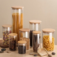 Ensemble de pots de conservation en verre, 6 contenants carrés en verre transparents de 4 " x 6 ", couvercles en bambou hermétiques, capacité de 1 à 2 L, pour servir du thé ou du café