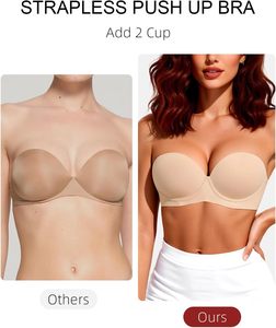 Reggiseni push-up senza spalline da donna, imbottiti, con effetto una taglia più, balconette con ferretto, convertibili, per seni piccoli - Product Image 2