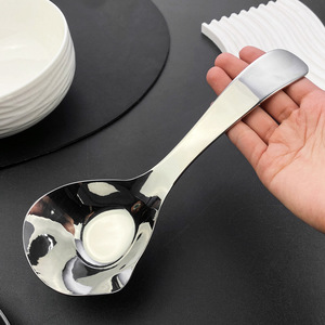 304 Stainless Steel Flat Bottom <b>Spoon</b> Thickened Deepened Glossy Household Soup <b>Serving</b> <b>Spoon</b> Durable - Product Image 5