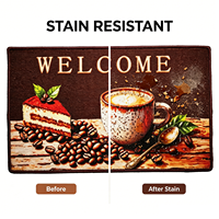Modern Rectangular Welcome Coffee Cake Print Kitchen Rugs Non Slip PVC Back Water Absorbent Oil-Proof Stain Resistant Washable