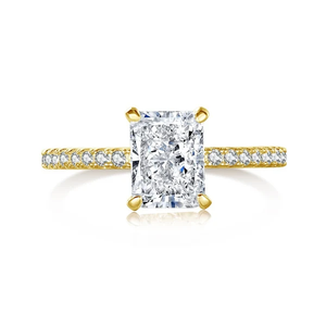 Anello da Donna di Lusso in Argento Sterling 925 Placcato Oro 18K con Zircone Cubico Bianco Taglio Fiore di Ghiaccio e Baguette per Fidanzamento - Product Image 2