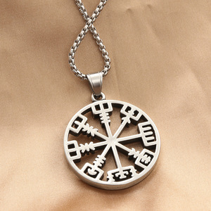 Pendentif boussole en acier inoxydable, collier géométrique rétro pour homme, bijoux tendance - Product Image 2
