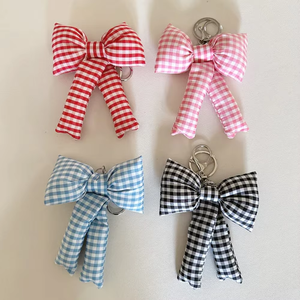טלפון חכם חדש מסוגנן משובץ תליון bowknot תיק קסם puffer bowknot שרשרת <span class=keywords><strong>plaid</strong></span> סרט עניבת פרפר קשת קישוטי קשת קישוטי קסם - Product Image 2