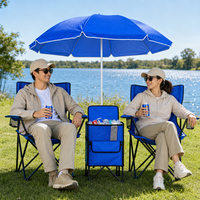 Banc de camping pliable pour deux personnes, durable, en acier Oxford 600D, avec parasol amovible, sac isotherme, accoudoirs et poches.