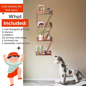 Estante Metálico de Pared con Escalera de <span class=keywords><strong>Escape</strong></span>, 4 Niveles, Decorativo, para Coleccionables, Libros, Plantas, Exhibición de Arte en el Hogar - Product Image 3