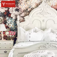 Lit double en bois massif de style rétro français, lit de 1,8 mètre, lit de princesse rococo sculpté de style européen, lit de mariage