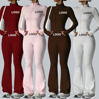 Ensemble de yoga et de fitness pour femmes, personnalisé, avec leggings push-up à manches longues et fermeture éclair, tenue de sport nude pour l'entraînement et la course