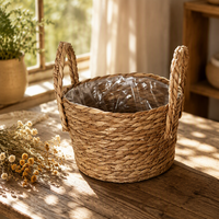 Panier de rangement en jacinthe d'eau tressé à la main, écologique, avec doublure en plastique et poignées, multifonctionnel pour vêtements et articles divers