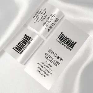Özel bez marka konfeksiyon aksesuarları beyaz saten careing etiket yıkama kumaş makinesi mockup butik bakım yıkama etiketleri