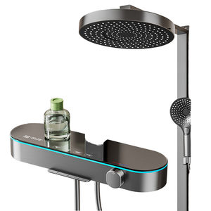 Système de douche carré à poignée unique, finition gris brossé, jet de pluie, barre coulissante, noyau de valve en céramique, acier inoxydable, pour salle de bain - Product Image 1