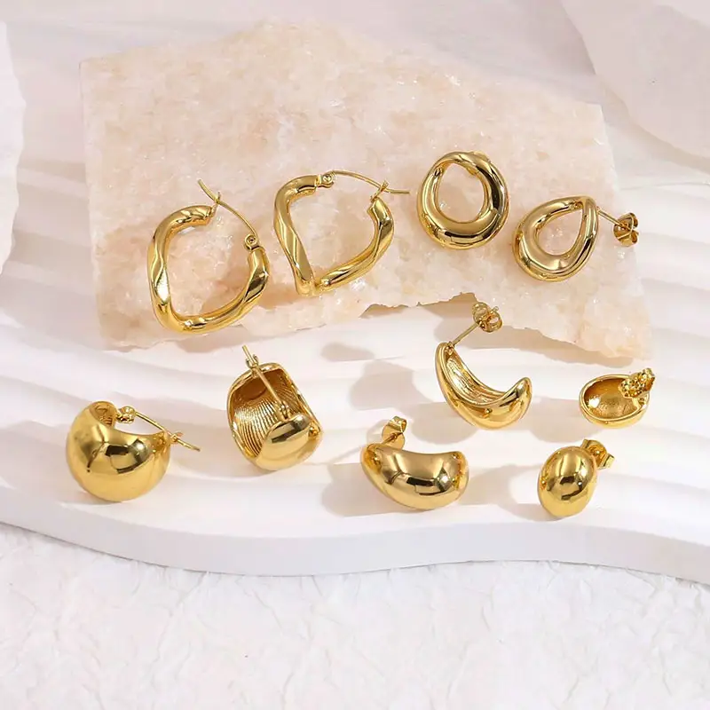 Boucles d'oreilles créoles en forme de dôme en demi-lune plaqué or 18 carats hypoallergénique imperméable à l'eau Ins bijoux en acier inoxydable tendance pour femmes