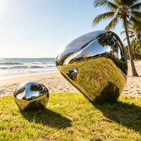 Sculpture abstraite en acier inoxydable poli miroir, forme de galet métallique, pour la décoration extérieure de jardin et de paysage