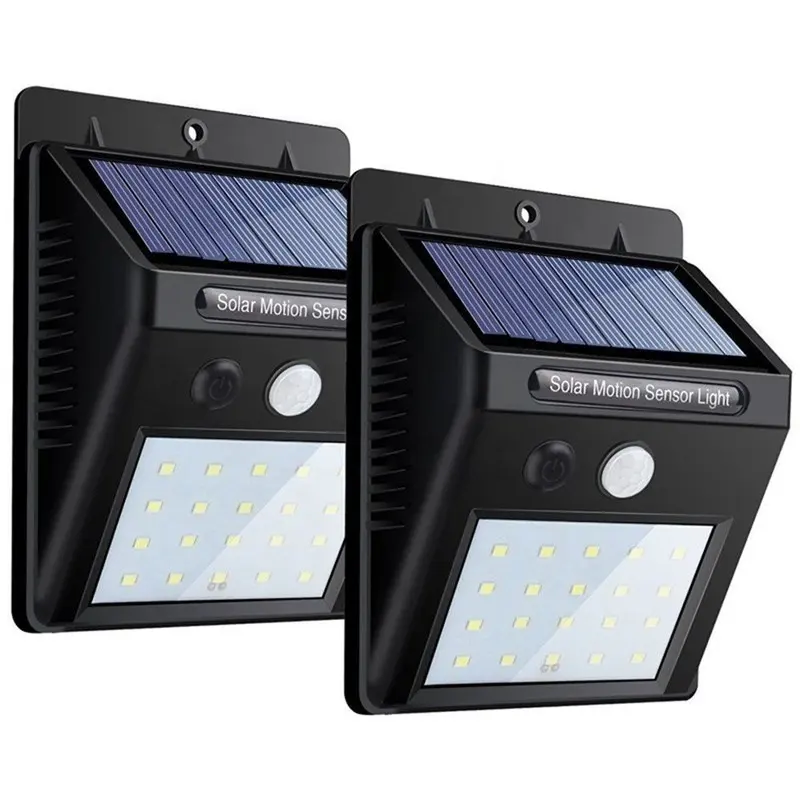 20 luces LED solares para exteriores, impermeables, con Sensor de movimiento activado, luces de seguridad inalámbricas, lámpara de pared exterior