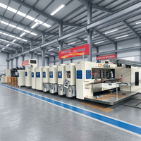 Machine de production de boîtes en carton ondulé avec imprimante, rainureuse, découpeuse, plieuse, encollatrice et ligne d'emballage