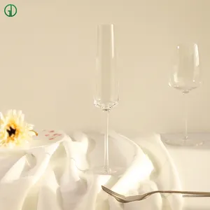 Luxury Wedding Long Stem Champagne Glasses Colored Clear Borosilicate Glass Sublimation Hand Blown Crystal Champagne Glass Cup
