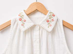 Chemise sans manches boutonnée pour femme, col brodé élégant, décontractée, douce et confortable, haut tendance pour l'été - Product Image 4