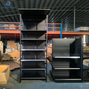 Black Supermarket Shelf <strong>Metal</strong> <strong>Pegboard</strong> Wall Mount Storage Steel Shelf for Shop - Product Image 4